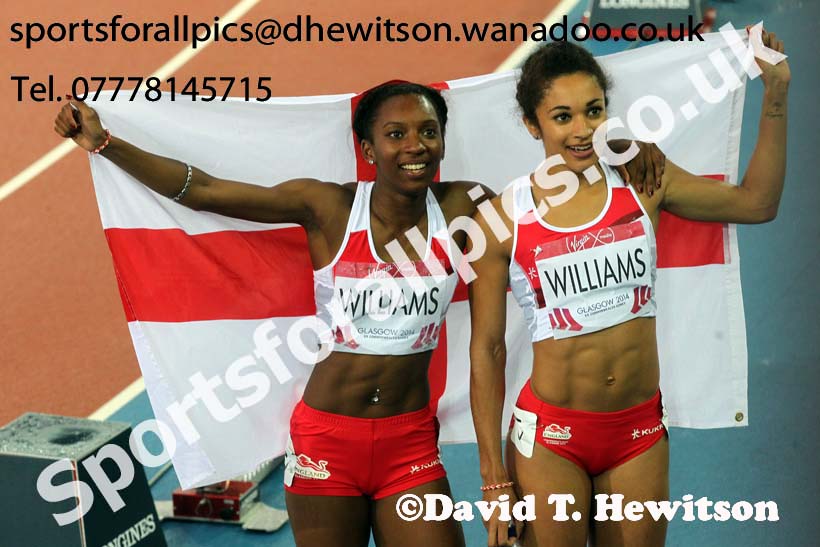 Bianca Williams and Jodie Williams (England) after the 200 metres final at the Commonwealth Games, Glasgow. Photo: David T. Hewitson/Sports for All Pics